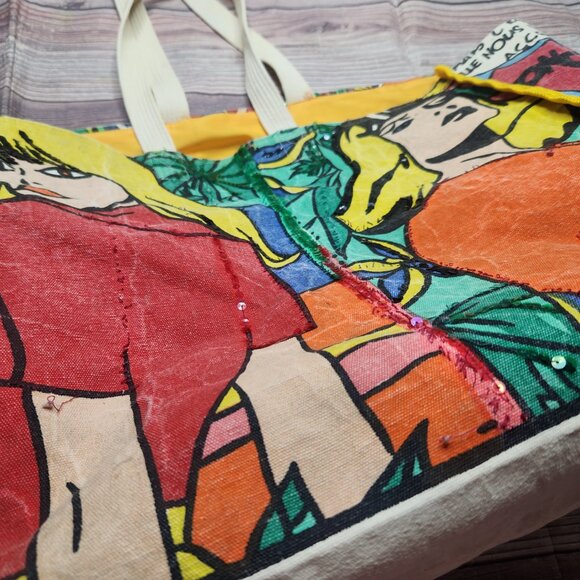 ⭐️ Chaudry Pop Art Comic Book Yellow Style Canvas Tote Purse - Picture 2 of 13